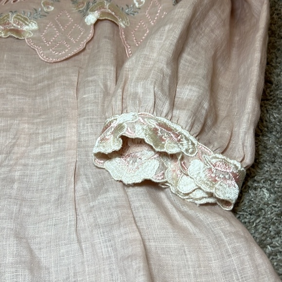 Vintage Cloak of Many Colors 100% Linen Embroidered Blouse 12 Prairie Feminine - Picture 13 of 16